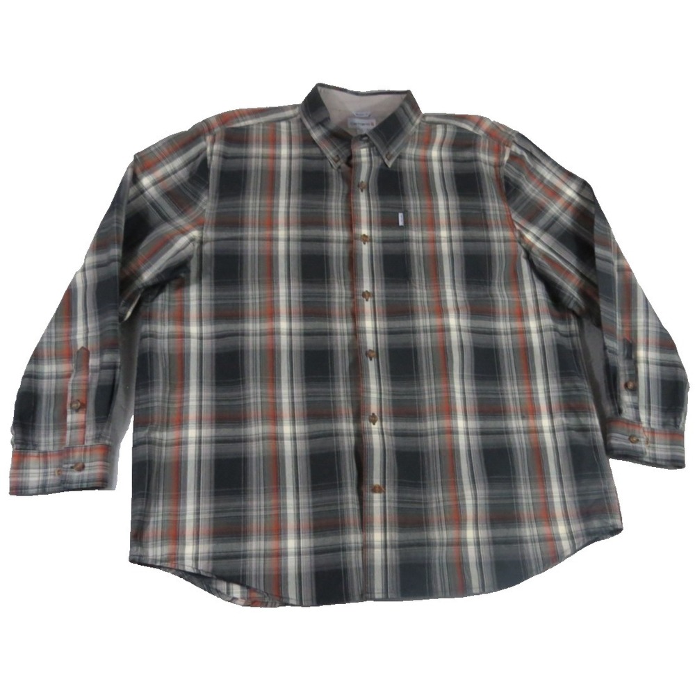 Carhartt Shirt Men 2XL Gray Plaid Relaxed Fit Flannel Workwear Heavy Button Up